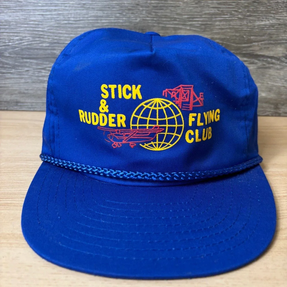 Vintage Stick & Rudder Flying Club‎ Hat Cap Strap Back Blue Trucker Planes